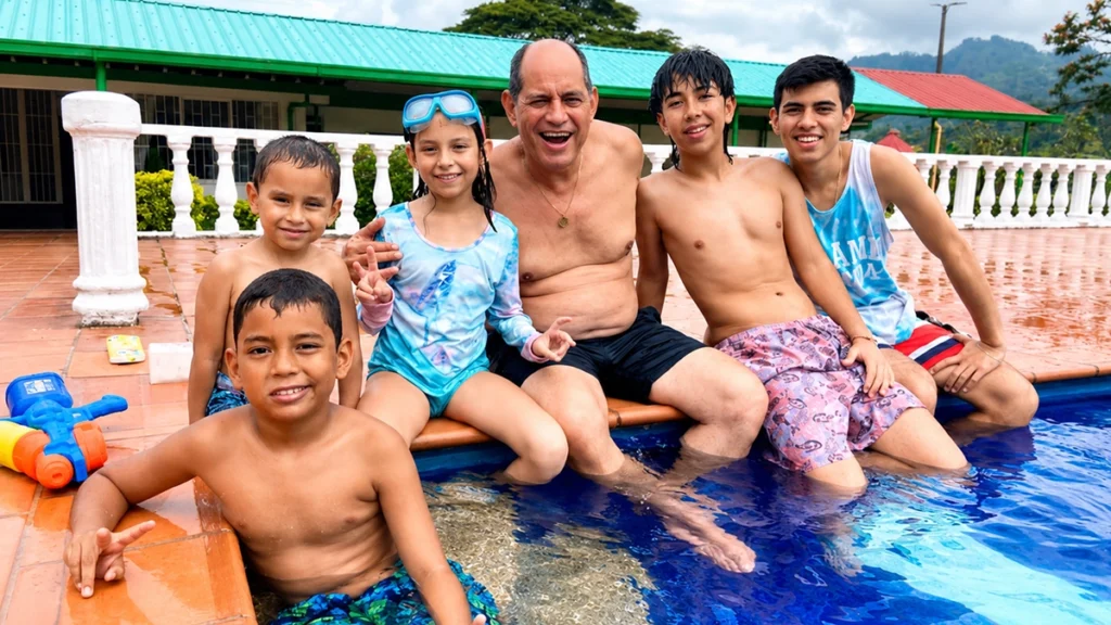 Familia disfrutando la piscina de Finca La María Centro Vacacional